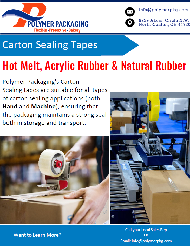 Tape sell sheet showcasing various adhesive tape solutions for packaging, shipping, and sealing.