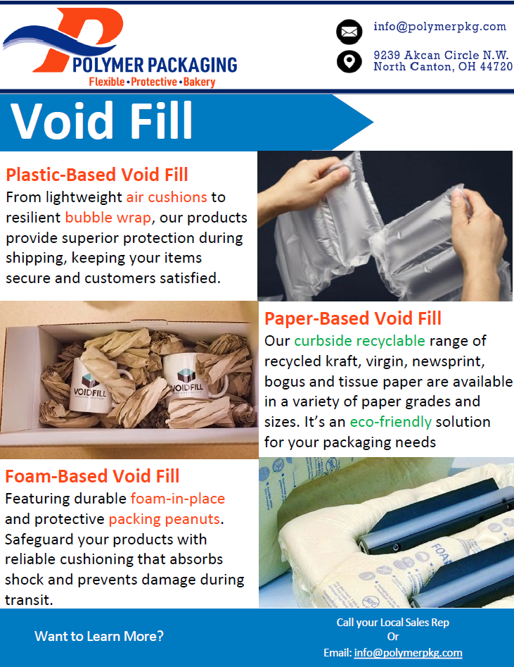 Void fill sell sheet outlining packaging solutions for protecting products during shipping and storage.